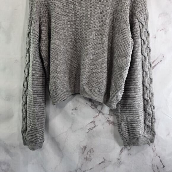 By Anthropologie Sweater Womens Small Gray Cable Knit Mock Neck Wide Arm - Picture 7 of 12
